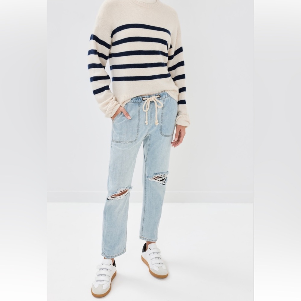 One Teaspoon Jeans Womens Sm Shabbies Drawstring Boyfriend Distressed Light Wash